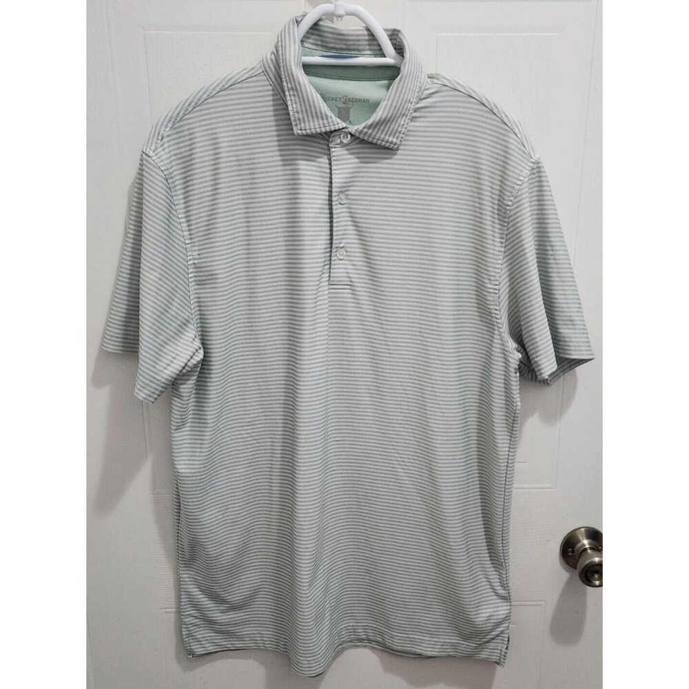 Hickey Freeman Golf Striped Stretch Shirt Size Medium Polyester Spandex Blend